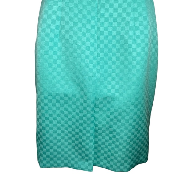 Tahari X Arthur S. Levine Aqua Checkered Green Belted Structured Sheath Dress - Picture 7 of 9